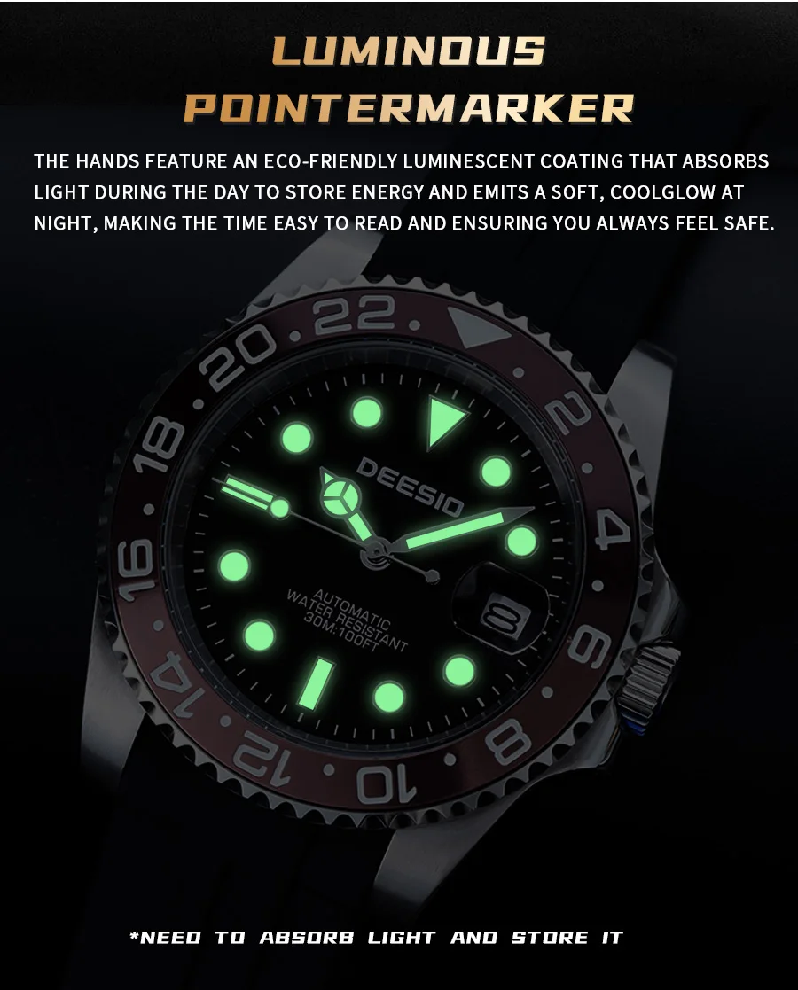 Deesio Automatische Mechanische Uhr für Herren 41mm 316L Edelstahl Uhr Leuchtende Zeiger 30M Wasserdicht Kostenloser Versand – Detail 10