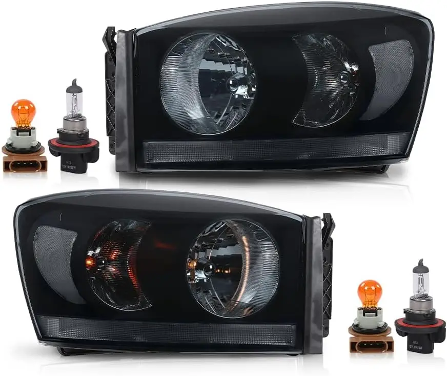 

Front Headlights Lamp w/Bulbs Pair, Fit For Dodge Ram 1500 2500 3500 Truck 2006 2007 2008 2009,CH2518114 CH2519114 Smoke Lens Bl