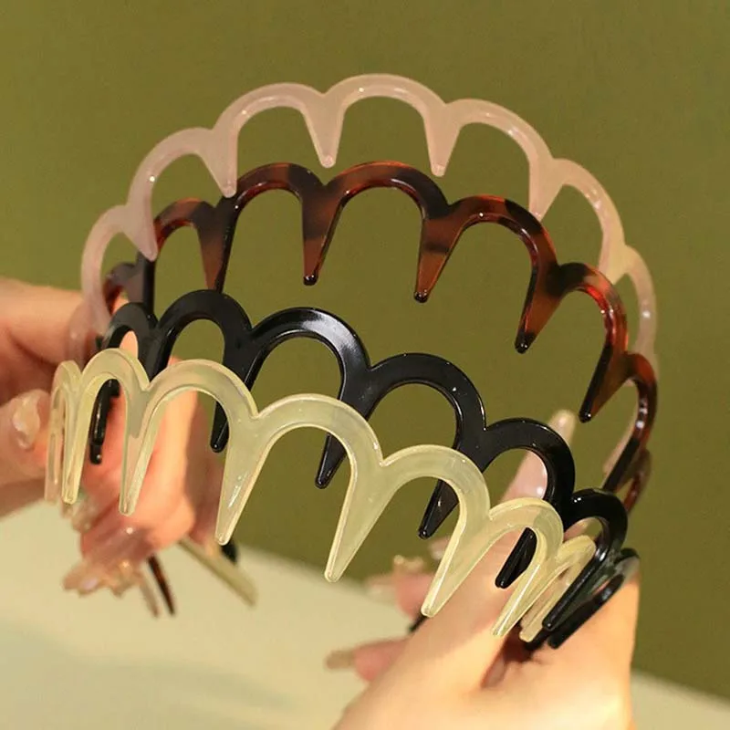 Korean Brown Resin Wave Toothed Headband For Women Girls Fashion Hair Comb Zigzag Band Notched Headband Hair Accessories