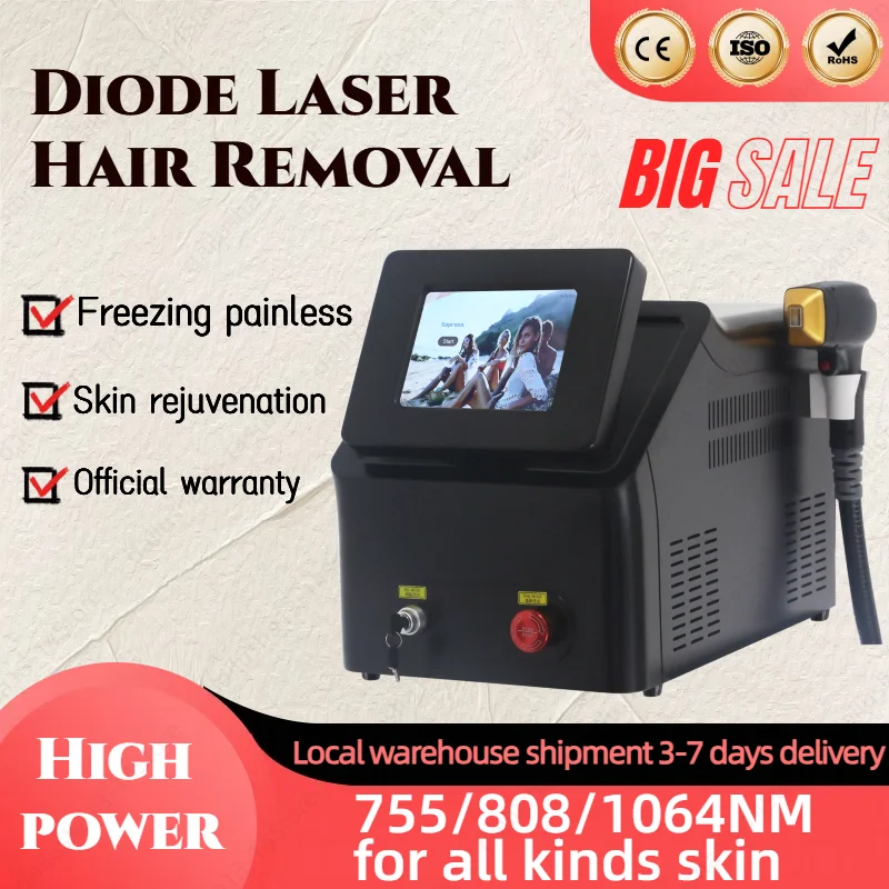 

Portable Diode Laser Hair Removal Machine 3Wavelengths 755nm 808nm 1064nm Permanent Painless Facial And Body Hair Removal