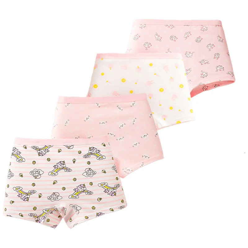 Multipack Cotton Girl Boxer Brief Cute Rainbow Pattern Dot Girls Panties Breathable Soft Children Underwear For 3-14 Years Old