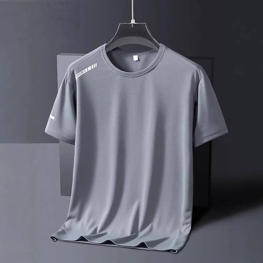 

Mrakeai Kyyds Ice Silk Loose Fit ort Sve T-irt Running Fitn Basic round Ne Geometric Pattern Men's Summer Top