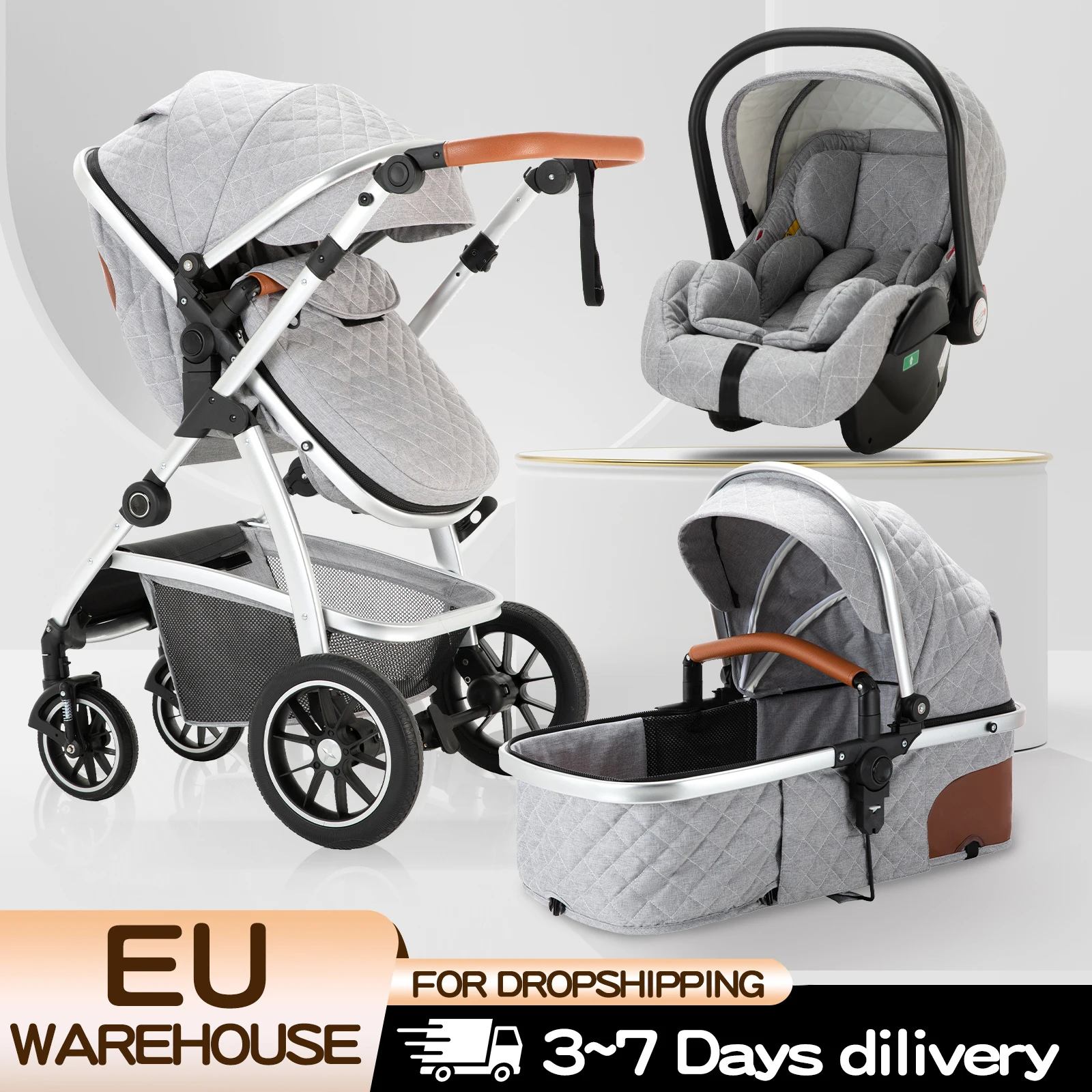 Baby Stroller 3 in 1 Portable Travel Baby Carriage Newborn High Landscape Aluminum Frame Stroller Infant Fold Parm