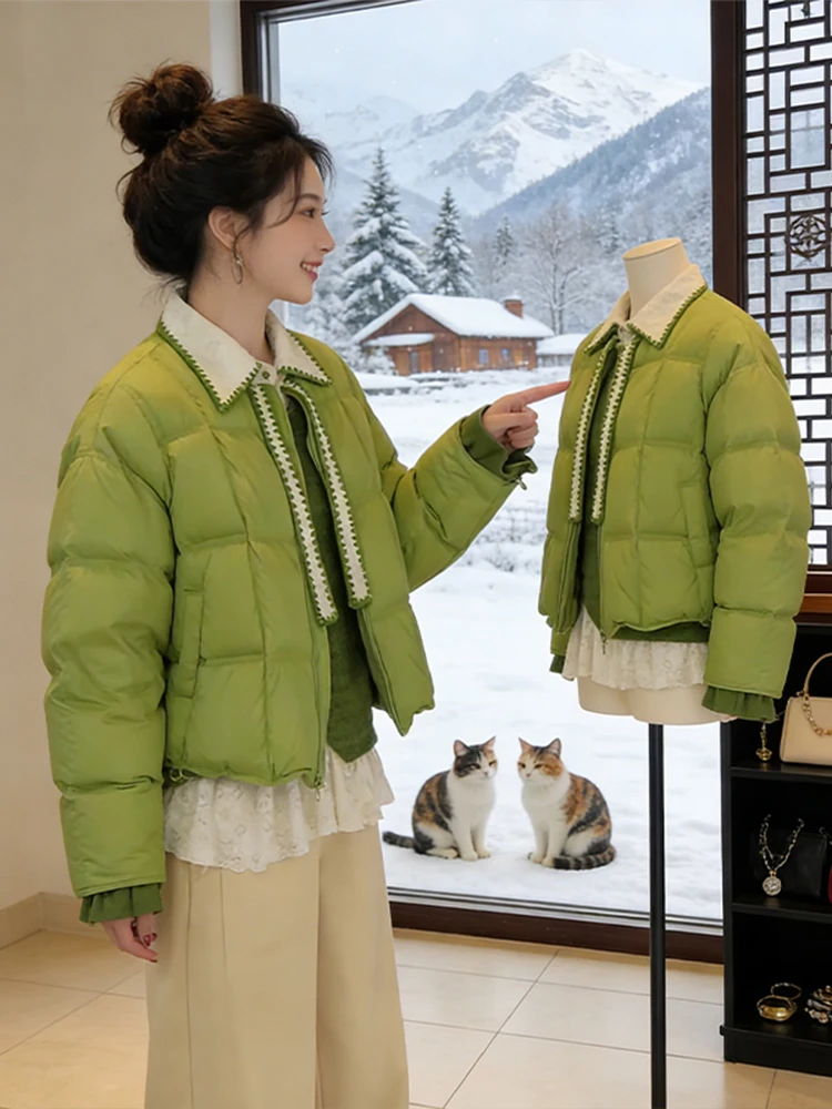 

Korean Style Commuter Thickened Loose Green Cotton Jacket Women's Bread Coat Shortened Fashionable Winter New Arrival