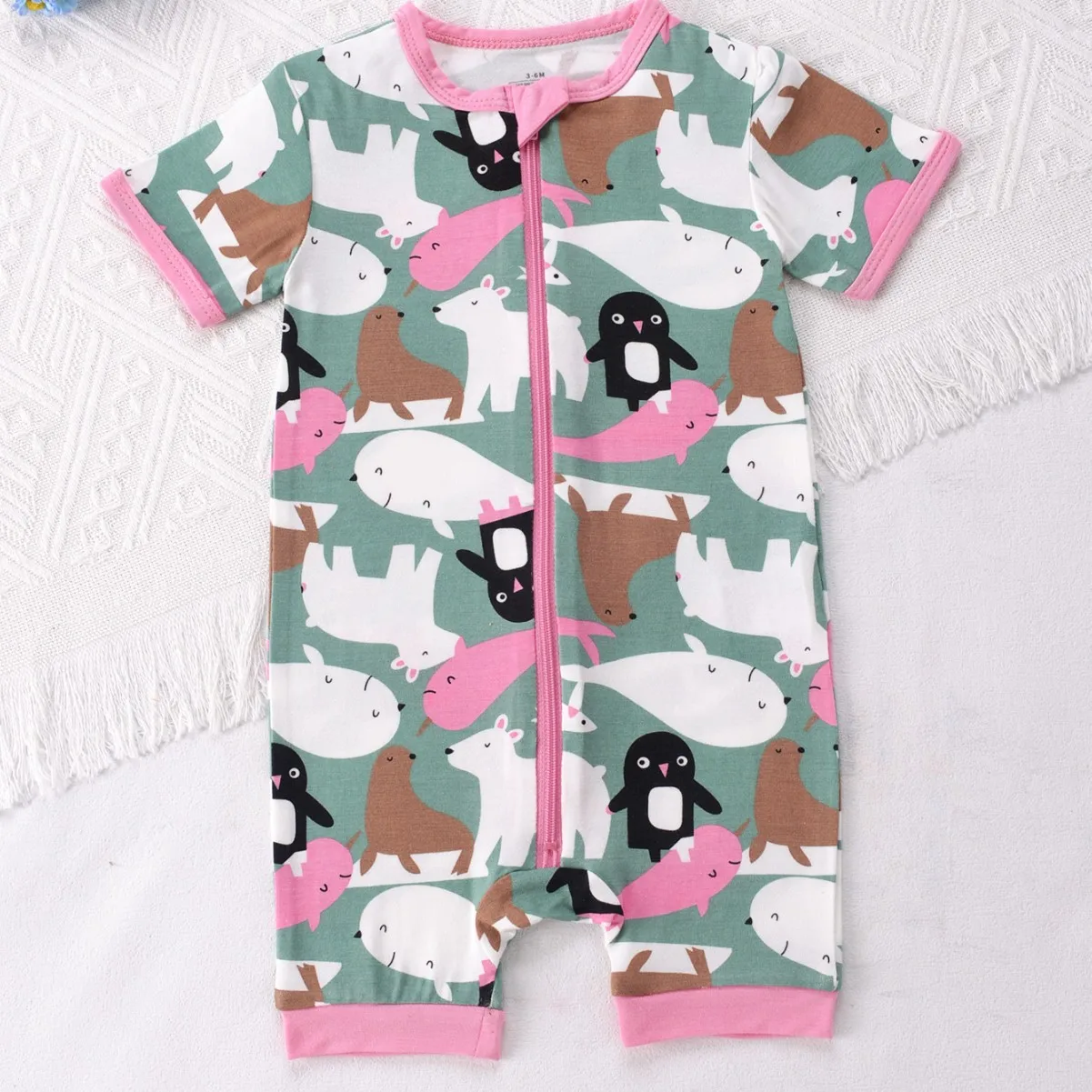 Newborn Baby Bamboo Fiber Romper Pajamas Cute Cartoon Dinosaur Onesie Short Sleeve Rompers Soft & Cozy Toddler Summer Casual Pjs view 3