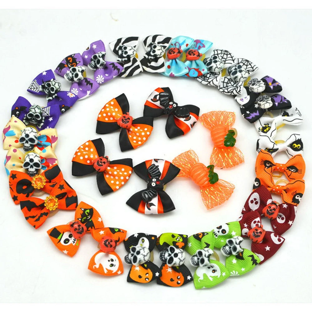 

50/100pcs Halloween Wholesale Pet Headwear Dark Pumpkin Grooming Accessoreis Fun Gathering Dog Accessories Pet Products