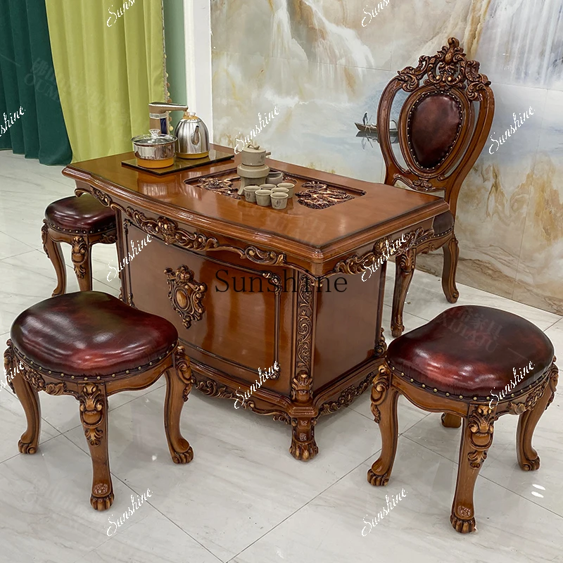 

FT European solid wood carving flower balcony household small tea table and chair combination