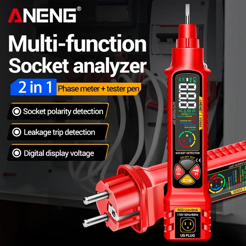 Socket Circuit Tester ANENG VD808 Digital Circuit Breaker Finder AC DC Voltage Polarity Detector Leakage Socket Home Electrician