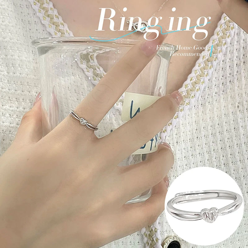 

100% 925 Sterling Silver Love Heart Open Ring for Women Girl Fashion Texture Hollow Out Design Jewelry Party Gift Dropshipping