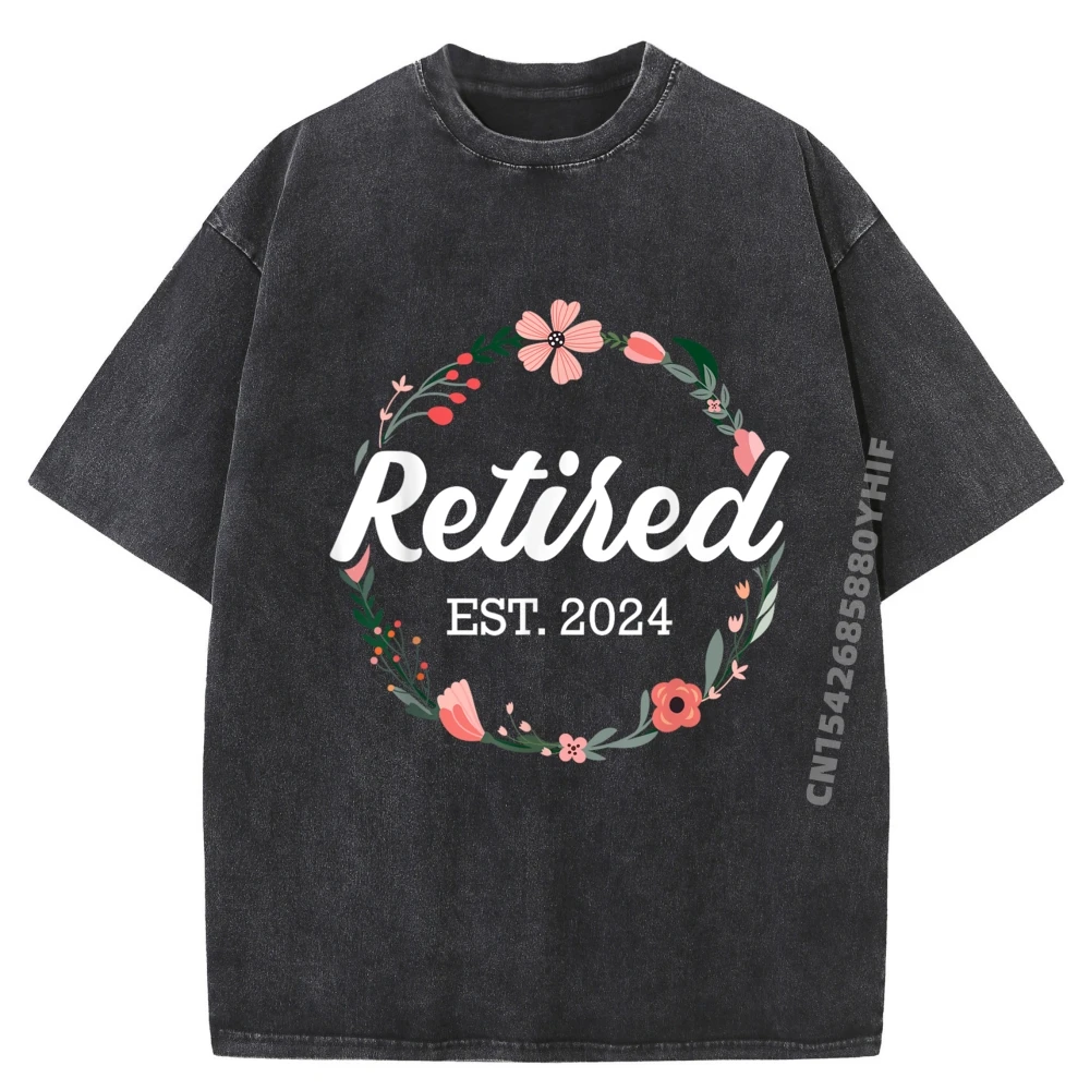 

Retired 2024 Floral With Flowers For Grandma In Retirement Graphic T Shirt Men Comfortable Washed Shirts For Men Large Size