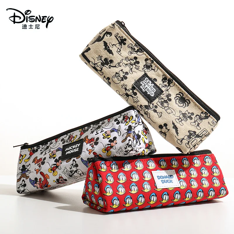 Disney Cartoon Cute Mickey Donald Duck Pencil Bag Childrens Student Stationery Personalized Simple Zipper Storage Bag Pencil Bag