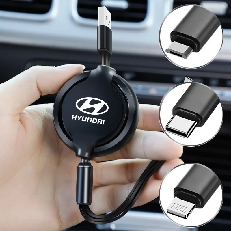 Car 3 In 1 Micro USB Type C Fast Charging Cable Multi Charger For Hyundai N Line i20 i30 Sonata Tucson Azera Elantra Auto