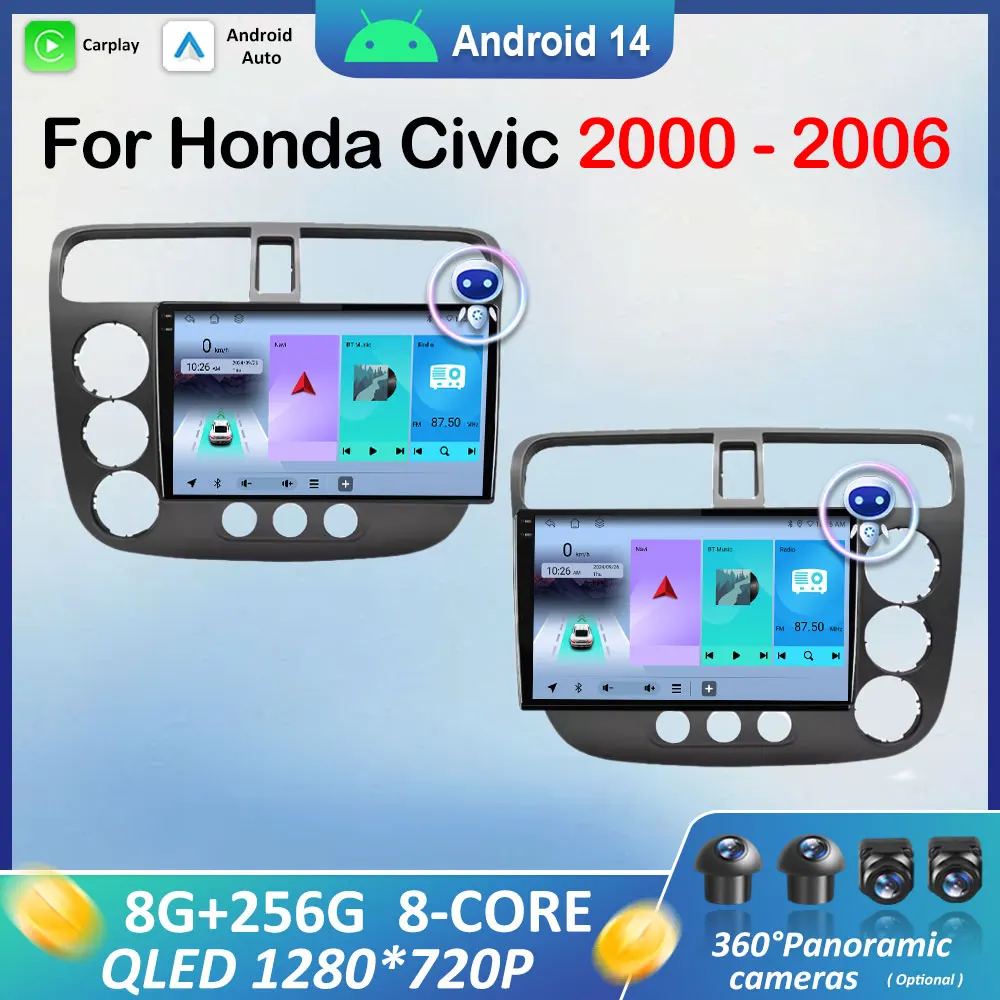 

Carplay Android OS LHD RHD for Honda Civic 2000 2001 2002 2003 2004 - 2006 GPS Car Video Multimedia Player WiFi Bluetooth DSP 4G