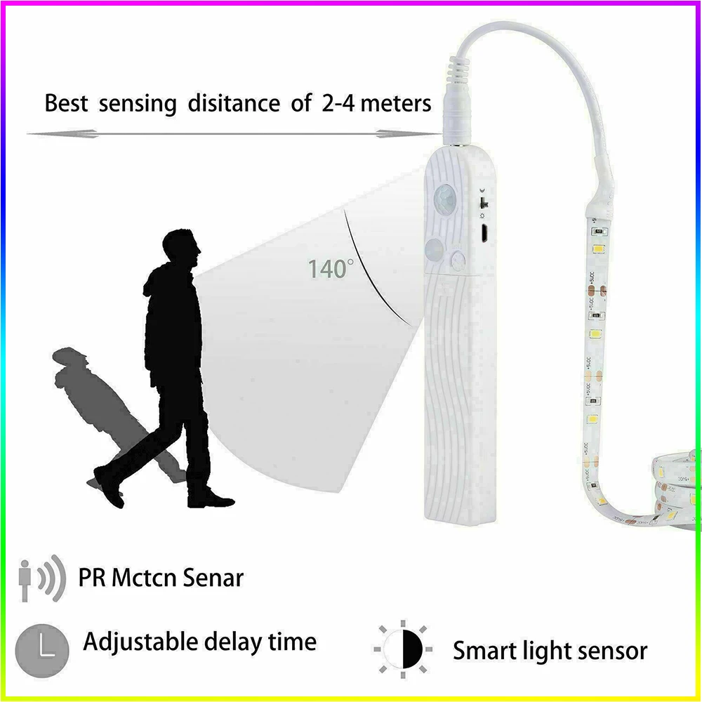 5V PIR Motion Sensor LED Strip Light 2835 wodoodporna kuchnia szafka LED taśma USB/zasilany z baterii lampka nocna do pokoju szafa