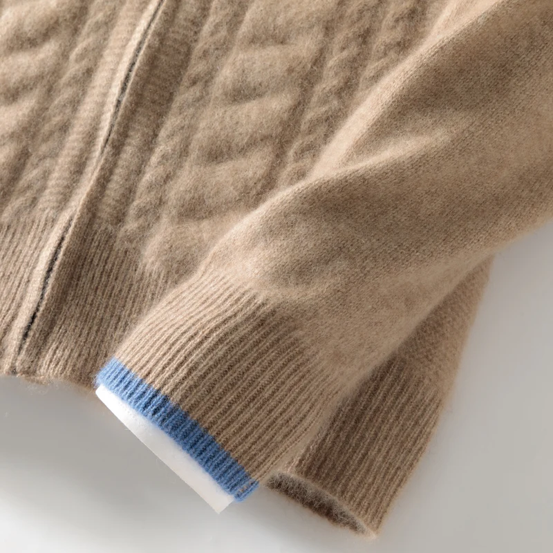 100% Pure Wool Coat Men's Stand up collar Knitted Zipper Cardigan Casual Business Solid Color Jacket Winter Thick Men's Clothing