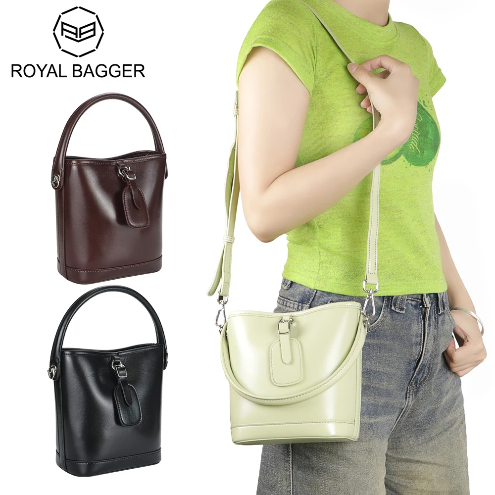 

Royal Bagger Fashionable Small Shoulder Crossbody Bag for Women, Genuine Leather Casual Bucket Purse 3222