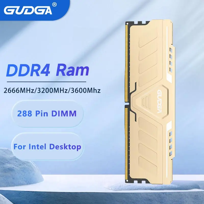 

GUDGA DDR4 RAM 8GB/16GB 2666Mhz 3600MHz 1.2V CL1 288-pin with Aluminum Heatsink for Intel Desktop PC Memory