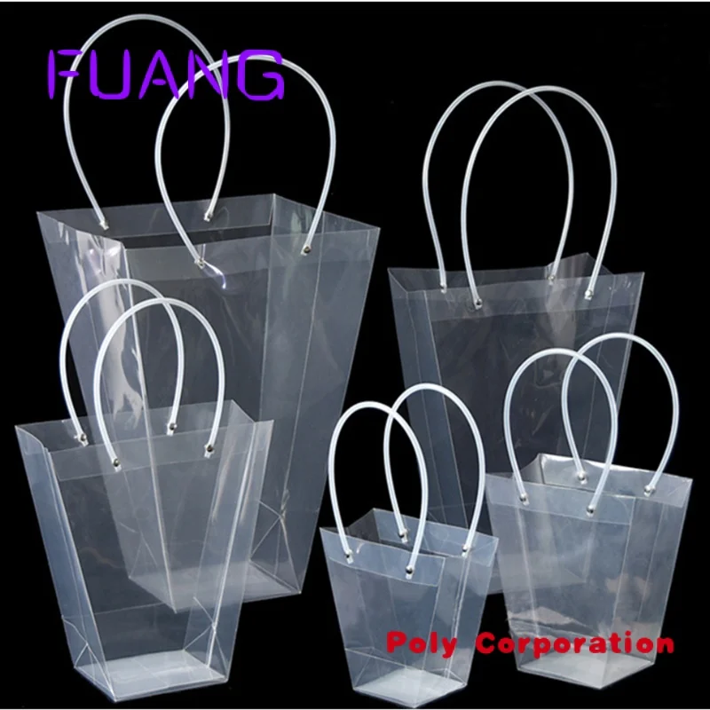 

Custom Clear Flower Bouquet Bags with Handle Florist Shop Packaging Supplies Transparent Gift Florist Packaging tote bag