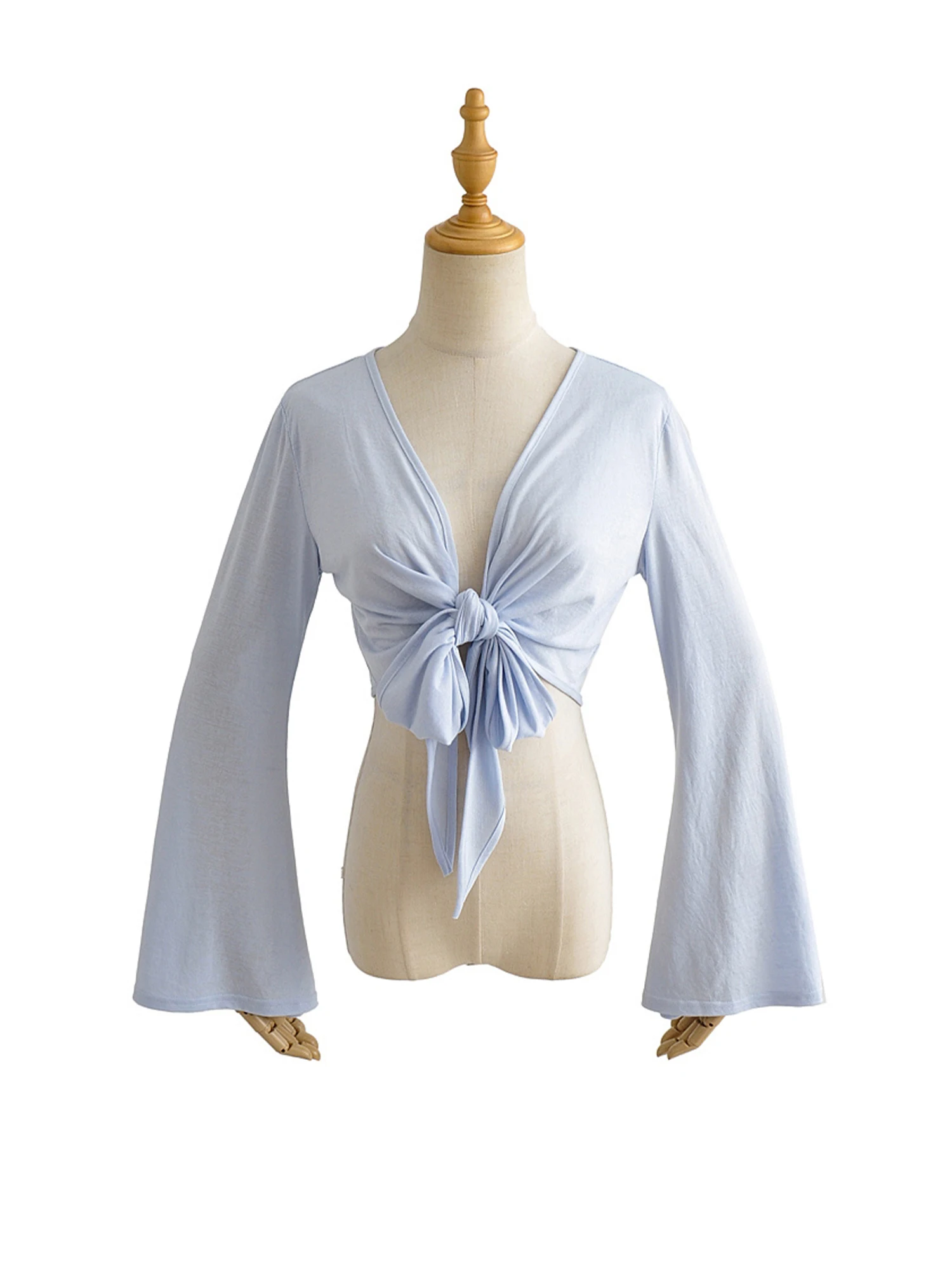 

Женские синие укороченные рубашки, блузки Y2k, топ 2000-х годов, эстетичная винтажная однотонная рубашка на шнуровке с длинными рукавами, осень 2025 г.