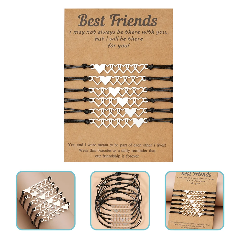 

6 Pcs Friendship Wrist Cord Rope Bracelet for Women Sisters The Gift Personality Heart Bracelets