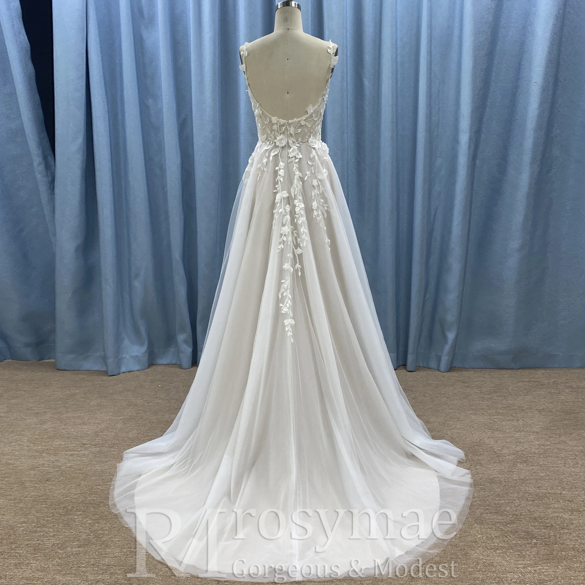 Rosymae dames klassieke a-lijn bloemenkant spaghettibandjes trouwjurk elegante jurk voor bruiden