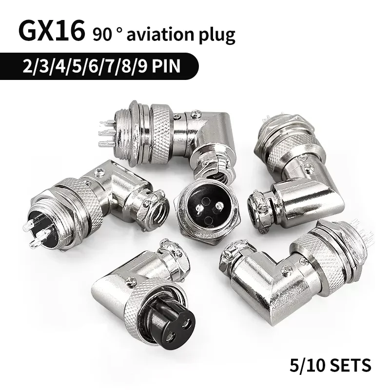 

Aviation plug socket elbow GX16-2PIN 3PIN 4PIN 5PIN 6PIN 7PIN 8PIN 9PIN right-angle connector 90-degree right-wing connector