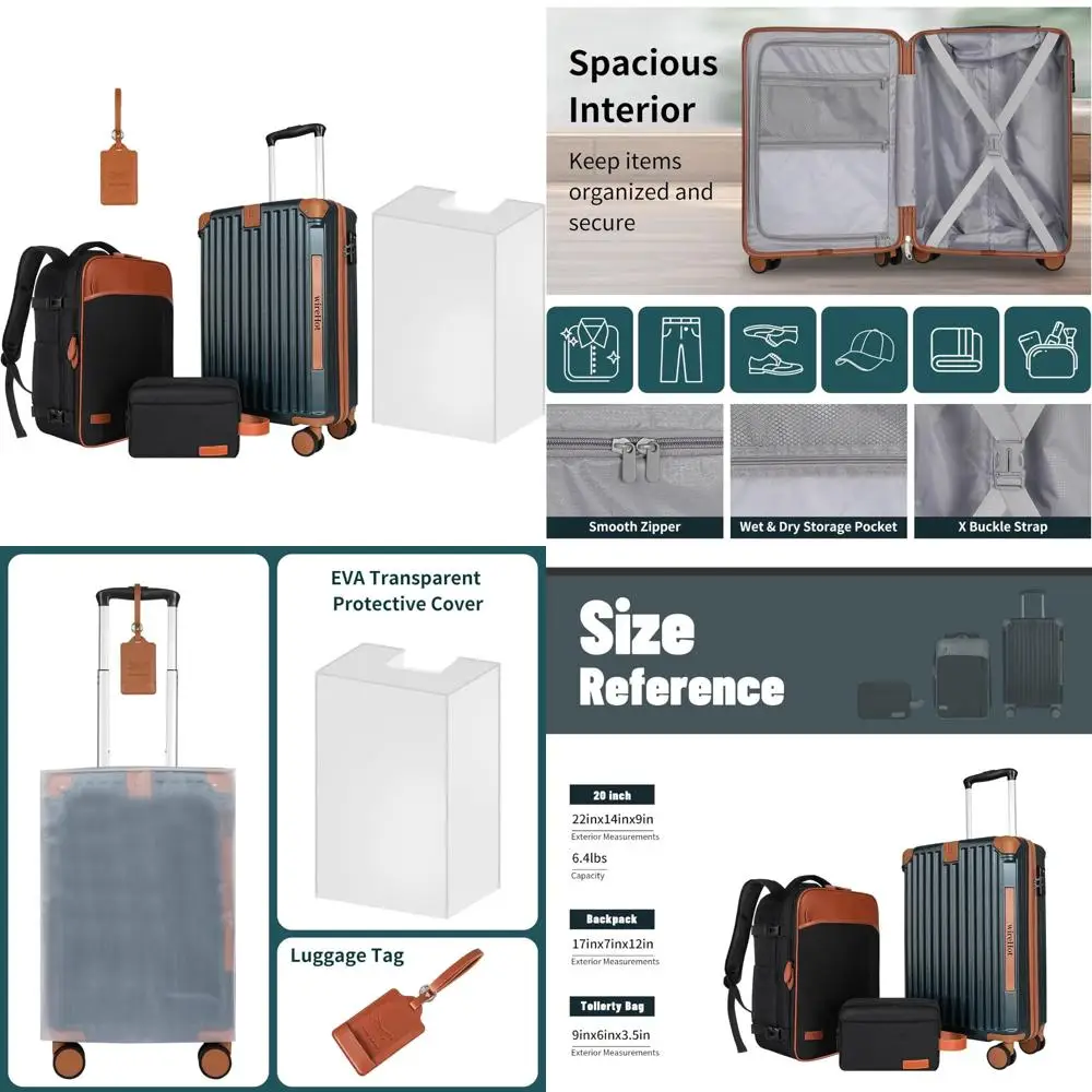 

Винтажный стиль 22x14x9 дюймов, одобренный авиакомпанией, набор ручной клади с рюкзаком, небольшой чемодан из жесткого чехла из АБС-пластика + ПК, 20 дюймов в стиле ретро T