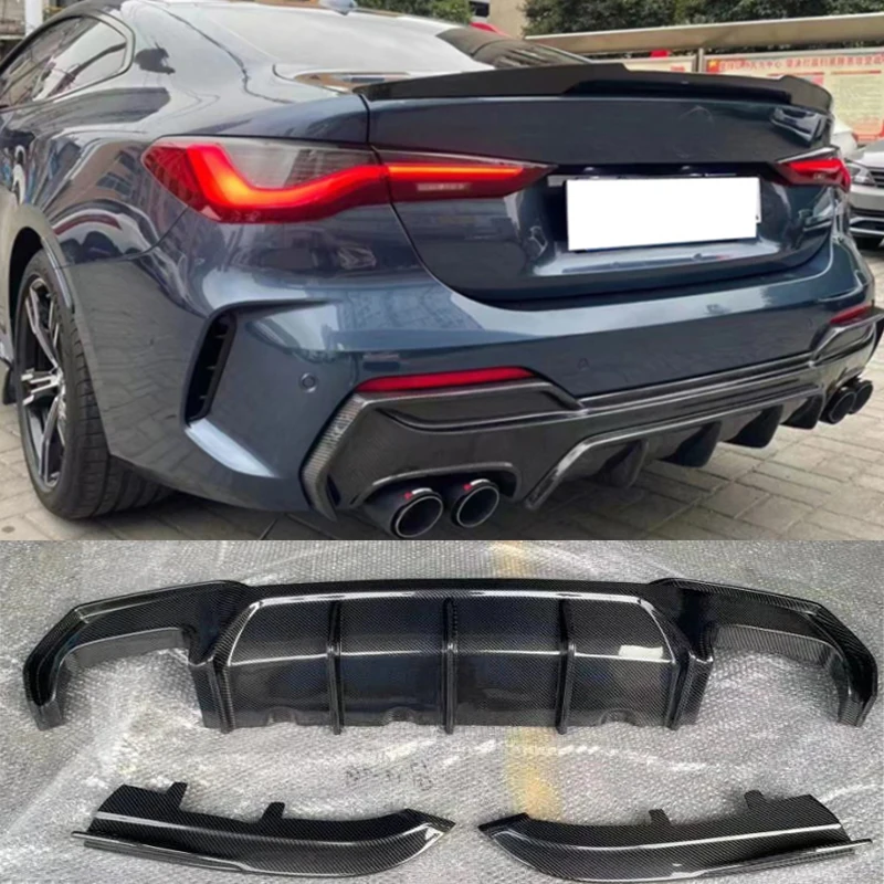 For BMW G22 G23 M Tech M-Sport M440i 2020 2021 2022 Real Carbon Fiber Auto Car Rear Bumper Diffuser Apron Side Splitter Spoiler