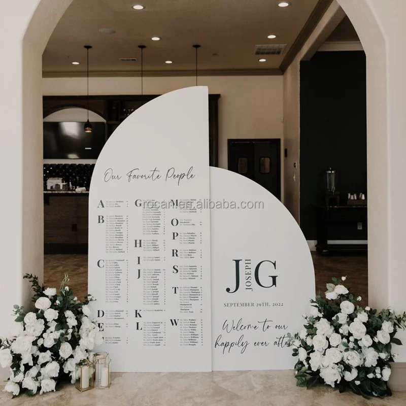 Panel bóveda con mapa de asiento de boda grande con arco personalizado Roca