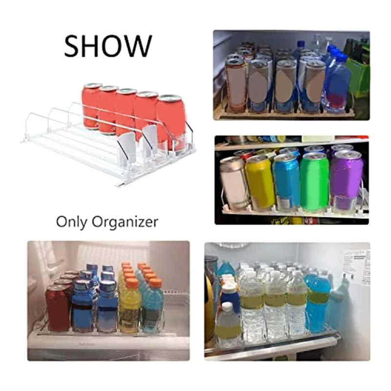 Drink Organizer for Fridge-White Automatic Pusher Glide,Soda Dispenser for Fridge-Holds Up to 15 Cans