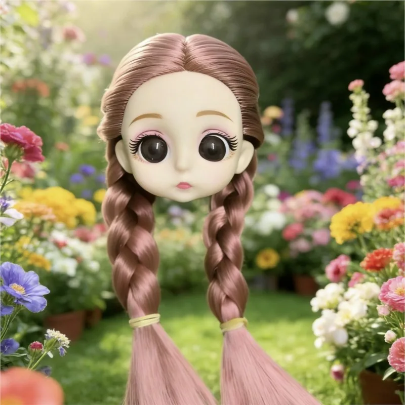 Girls Toy 1/6 Scale Vinyl Doll Head Toy Accessory Makeup Long Hair Twin Braids 3D Realistic Eyes Doll Head Fashion 1/6 Doll Head