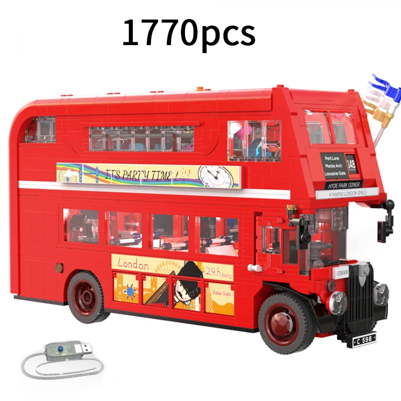 1770 Stuks Cada London Dubbeldekker Bus Bouwstenen Set met Rode Ballonverlichting voor Kinderfeestjes Stad School Technische Auto Bouwsteen
