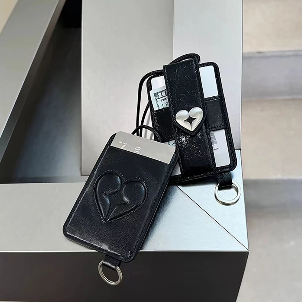Heart PU Leather Car Key Chain Heart Shaped Lightweight Card Holder Multi-card Anti-magnetic Small Wallet Cash Coin Bag
