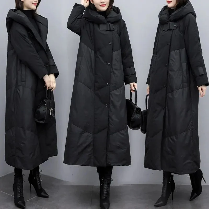 2023 New Large Women\'s Winter Fashionable Thickened Coat Korean Thick Warm Black Hooded Coat Women Long Overcoat Parka Outerwear