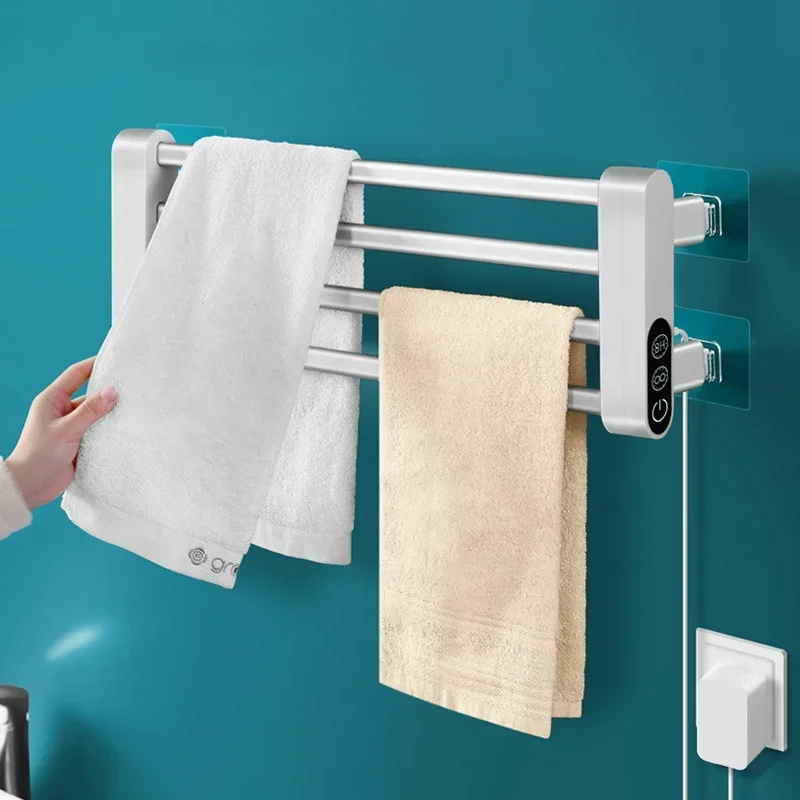 Electric Heated Towel Rail: Wall Hanging Perforation-Free Bath Linen Dryer Household Bathroom Towel Storage Rack.