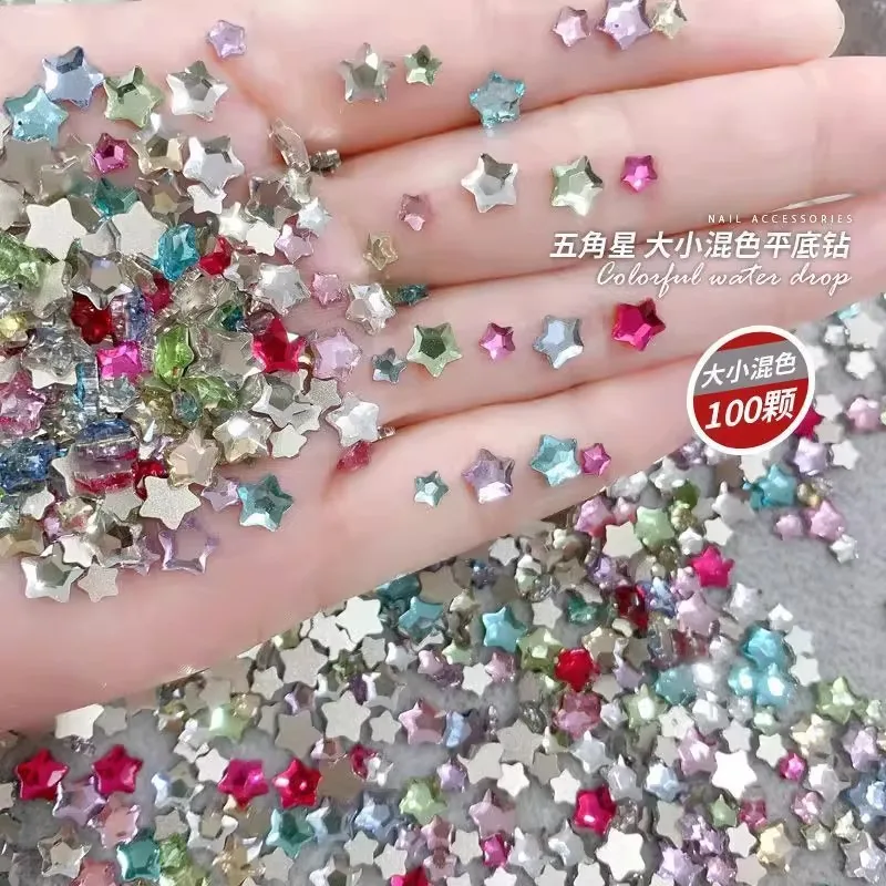 20pcs 4/6mm Five-pointed Star Diamond Nails Charms Sparkle Colorful Flatback Mini Star Nail Art Rhinestones Decorations Supplies