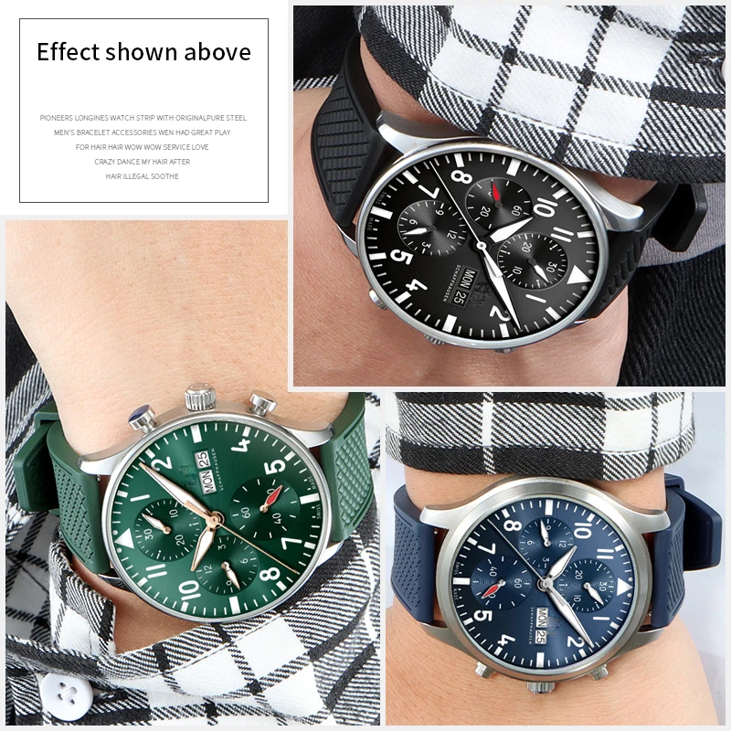 Beznarzędziowy gumowy pasek do T-SPORT T1166 pilots s bransoletka Seiko Breitling Sport diving bransoletka 18/20/22/24mm akcesoria do paska