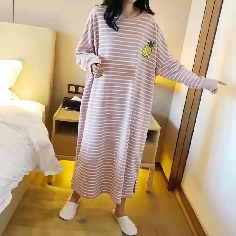 Spring Autumn New Long Sleeve Striped Loose Casual Dresses All-match Simplicity Vintage Midi Dress Fashion Trend Women Clothing