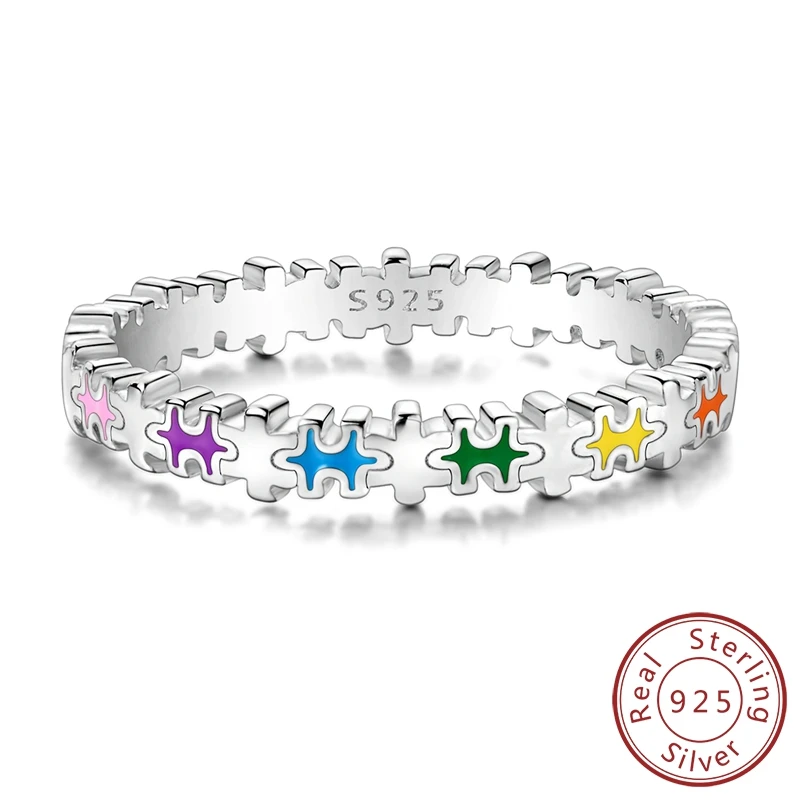 Fantastic 100% 925 Sterling Silver Colorful Puzzle Ring For Girl Daily Dating Ring DIY Jewelry Gift Accessories