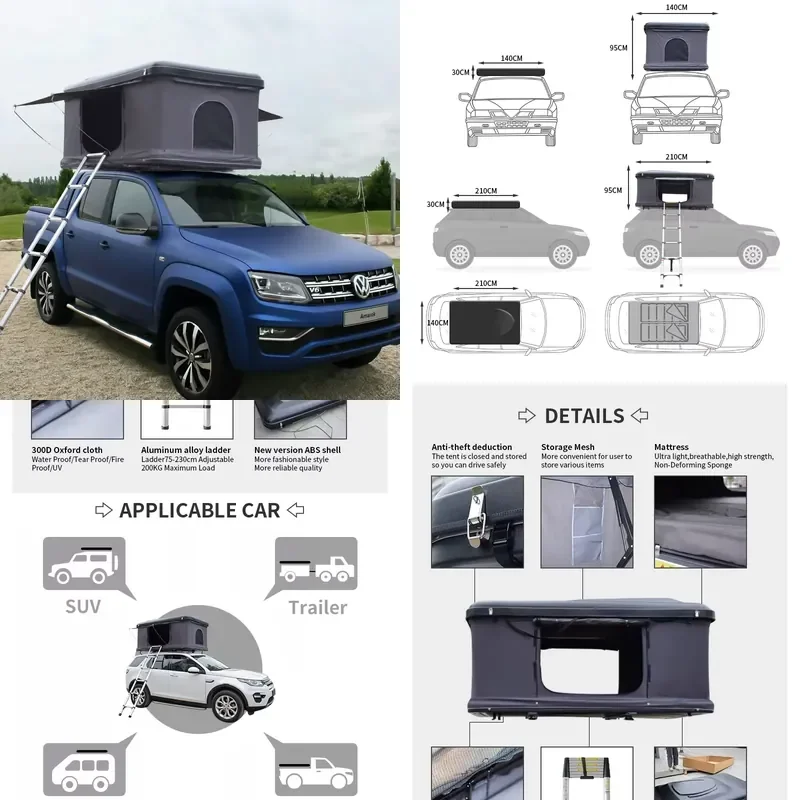 Camping Rooftop Tent Hard Shell 2-3 People Rock Cruiser Roof Top Tent for Car Vehicle Family Camper
