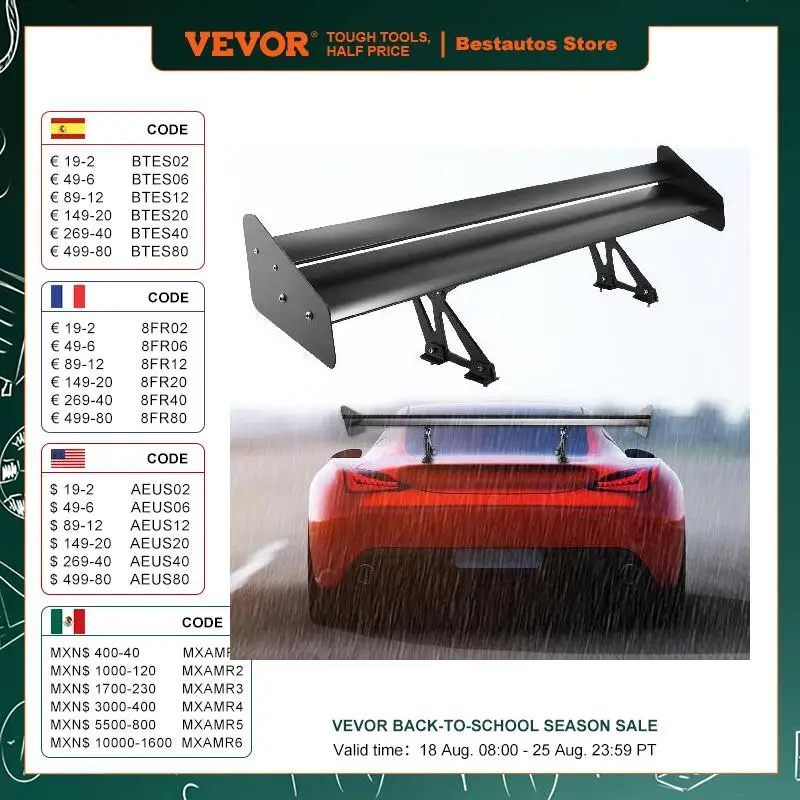 

VEVOR 43 / 53 Inch Lightweight Universal Rear Wing Spoiler Single / Double Streamline Deck Set for Any Hatchback with Even Trunk