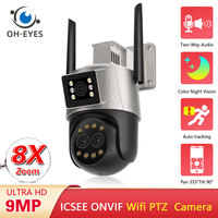 9MP 4K Wifi Outdoor Camera Three Lens Dual Screen 8X Digital Zoom Surveillance Camera Night Vision Security Protection ICSEE Cam