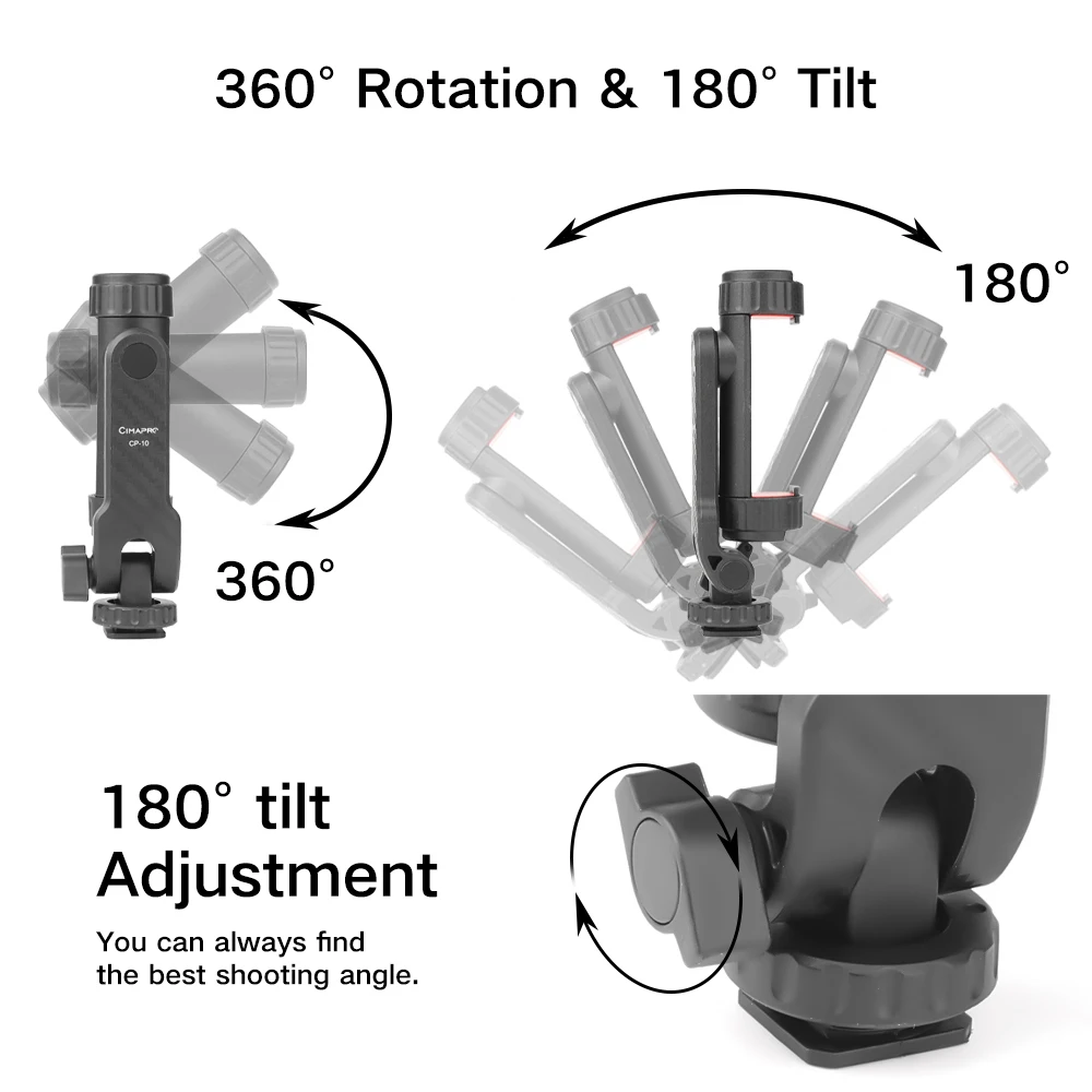 XILETU CP-10 supporto per telefono girevole a 360 ° supporto per treppiede per telefono a scatto verticale con morsetto per Clip per telefono a scarpa fredda Video Vlog