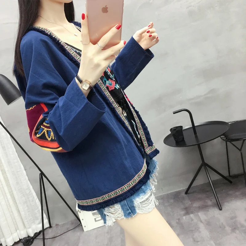 Chinese Style Cotton Linen Jacket Short Print Long Sleeve Patchwork Ethnic Embroidery Tops Women Vintage Tang Suit Cardigan New