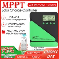 Controlador de carga Solar WIFI MPPT 10-60A 12V/24V, Panel Solar LCD automático USB, regulador de batería para Lifepo4, plomo ácido y litio