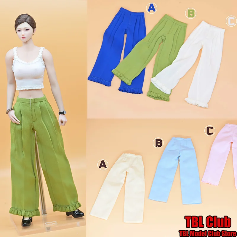 

Женская одежда в масштабе 1/6, широкие брюки с рюшами по подолу, кружевные лоскутные клетчатые брюки с поясом для 12-дюймовой экшн-фигурки солдата