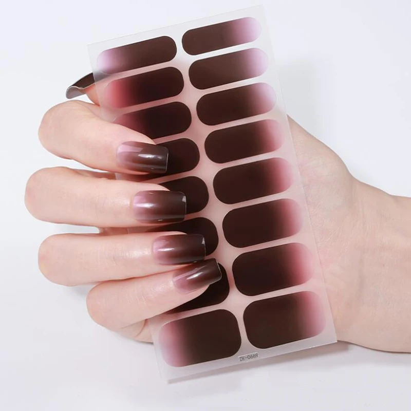 컬러 그라디언트 네일 랩 전체 커버 자체 접착 네일 데칼 Decors DIY 매니큐어 슬라이더 프레스 손톱 uñas postizas ofertas