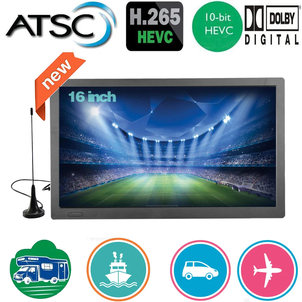 Rechargeable LEADSTAR 16 Inch Portable Mini Digital TV Support DVB-T2 ISDBT ATSC Hevc H265 10Bit Code Car Kitchen TV Dolby D16