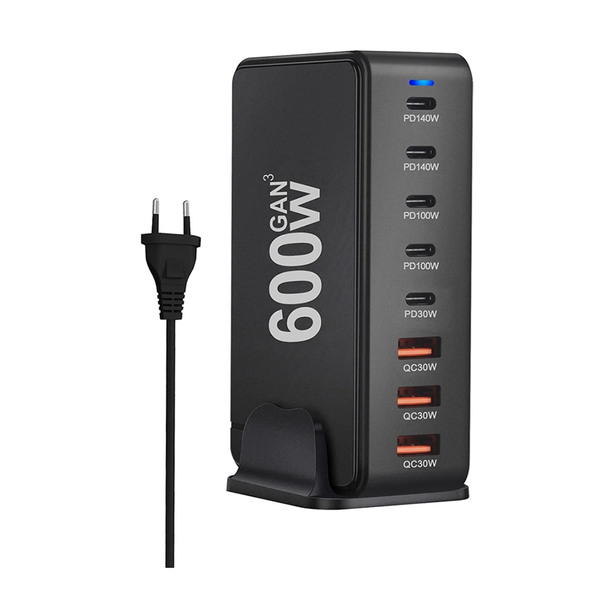 A04V Fast Charging 600W Desktop GaN Quick PD Charger 8 Ports USB Type C Mobile Phone Laptop PC Charging Dock Stand EU Plug
