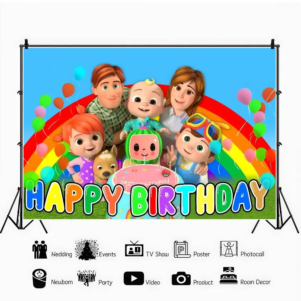 Cartoon Niedliche C-CoComelonS Baby-Hintergründe für Fotografie, Kindergeburtstag-Party-Poster, Blumen-Ballon-Dekor, Fotohintergrund – Detail 11